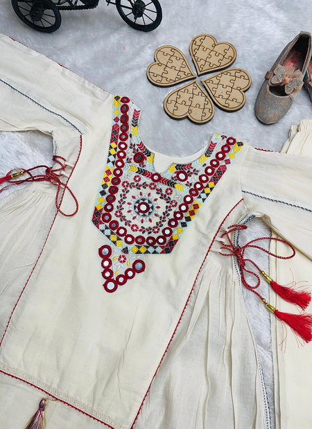 OC 225 Pure Khadi Cottan With Embroidery Sequence Work Kids Wear Girls Top With Plazzo Set Wholesale Clothing Distributors In India